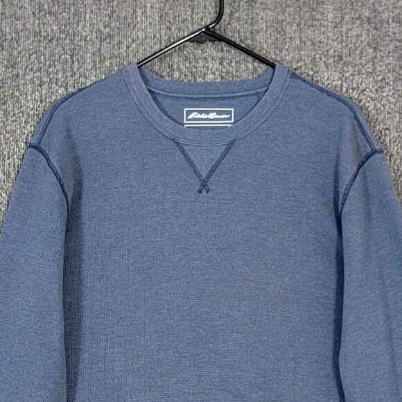 Eddie Bauer Shirt Mens XL Blue Quartz Trail Thermal Crew Neck Waffle Knit - Picture 2 of 13